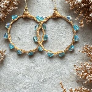 Light Blue Crystal Gold Hoops